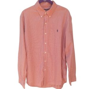Ralph Lauren Men's Orange White Plaid Shirt Size Large Custom Fit